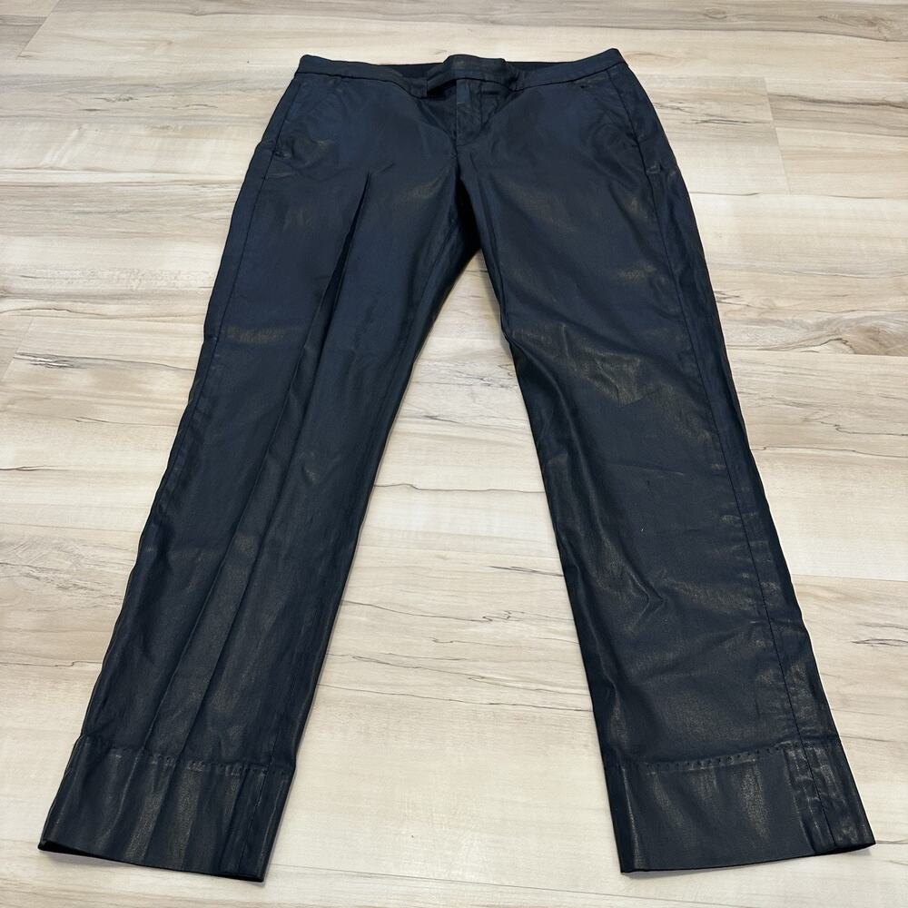 7 For All Mankind Womens Black Coated Straight Leg Trousers‎ Size 29 Made in USA